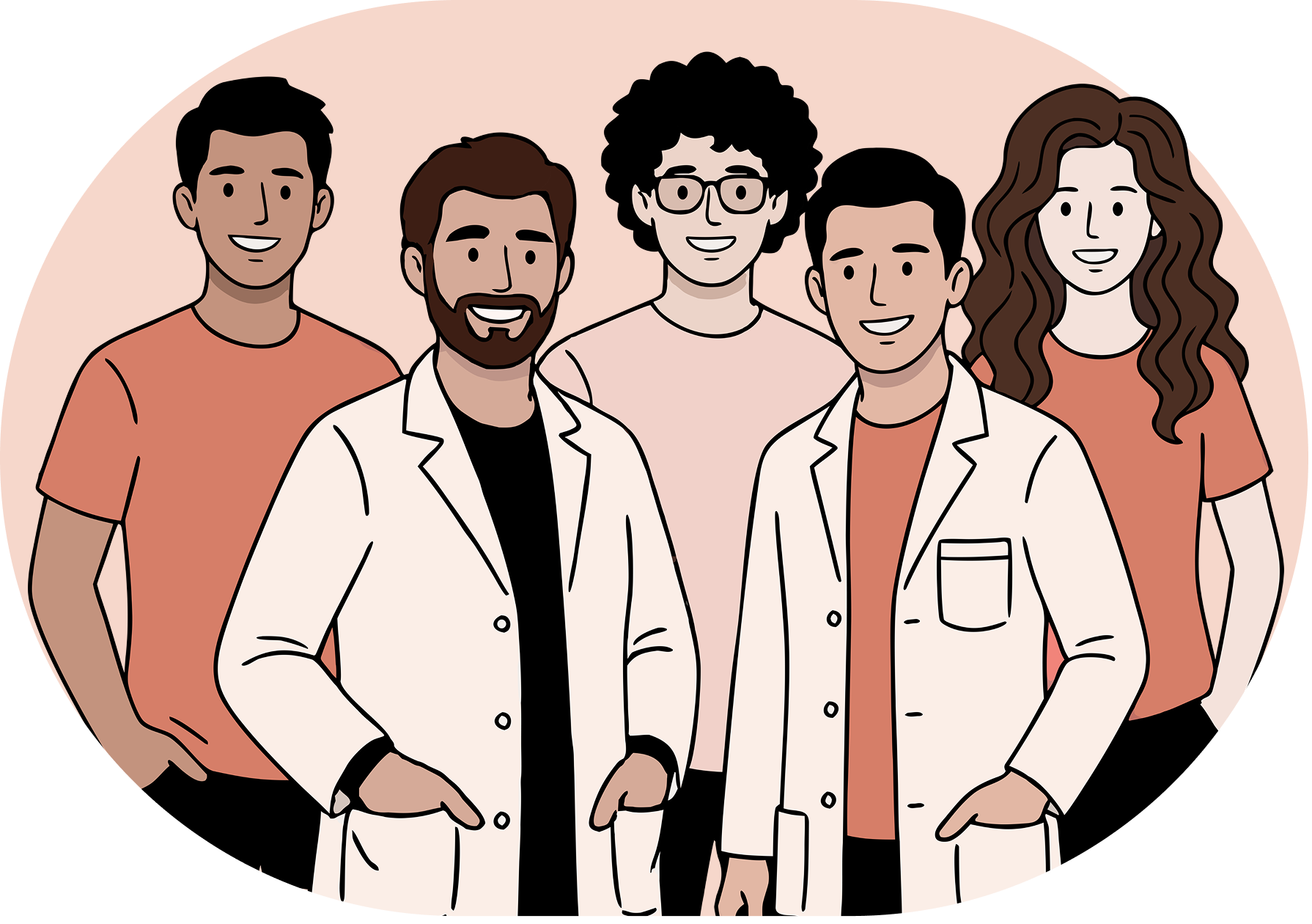 Illustration of the Kin team standing together