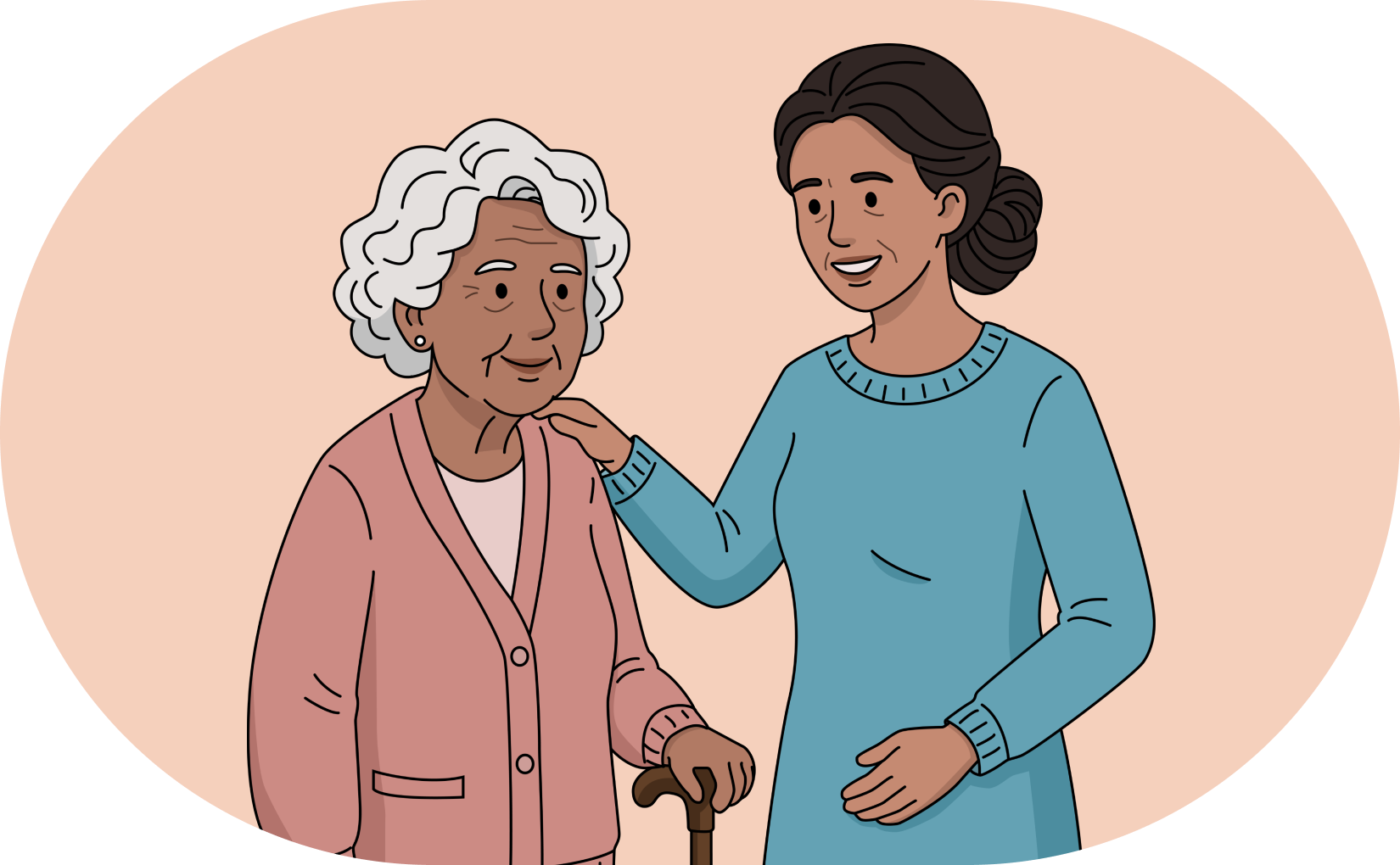 Caregiver reviewing a visit summary for a loved one