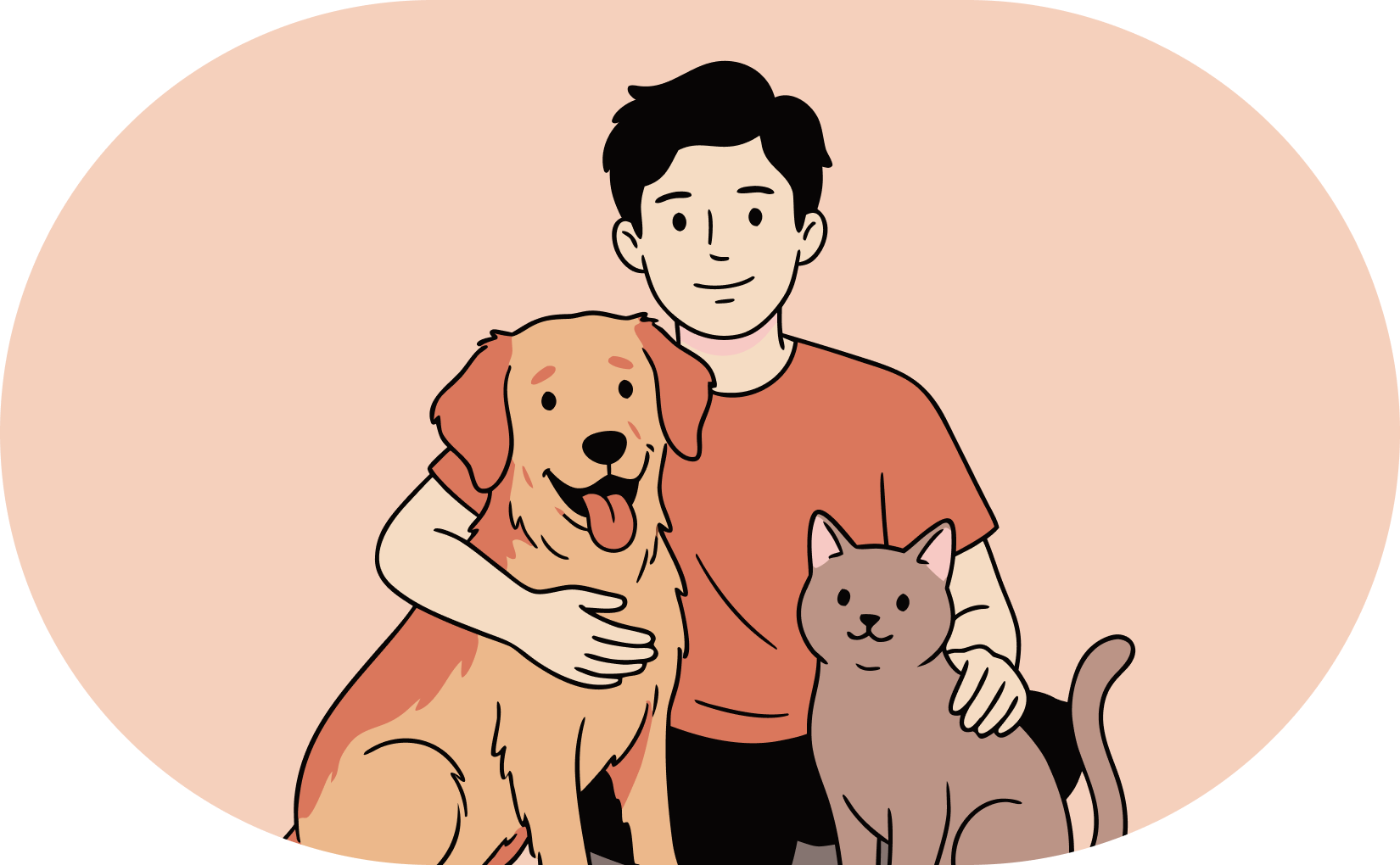 A pet owner with a dog and cat