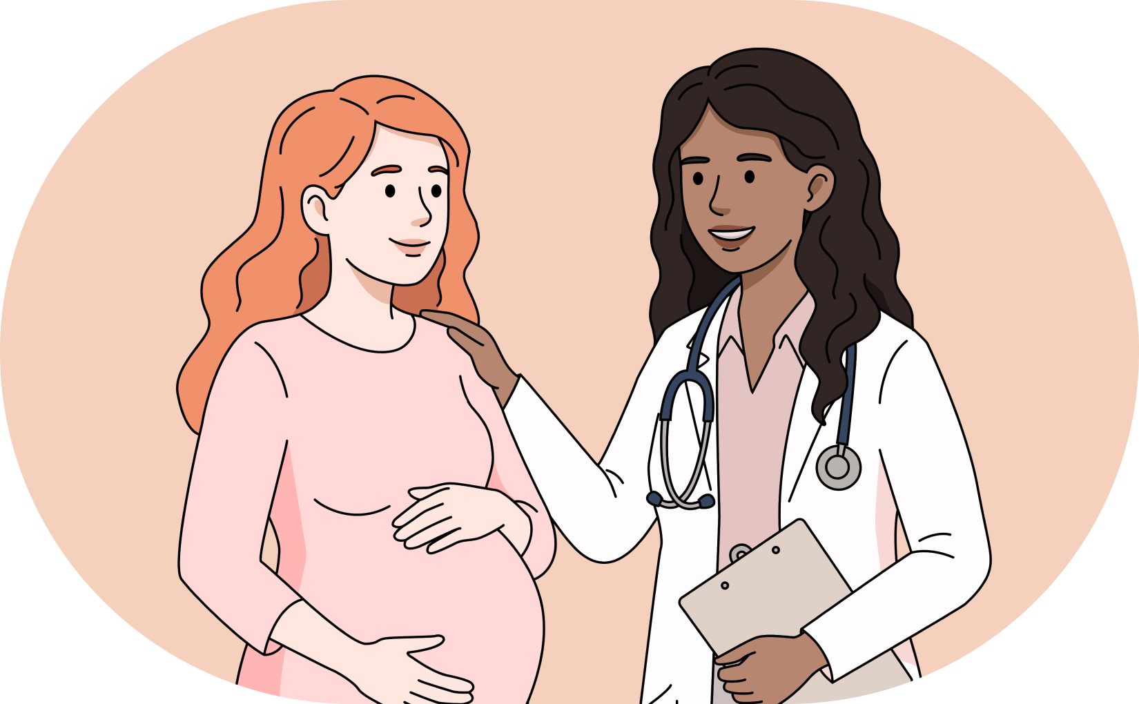 A pregnant patient talking with her doctor during a checkup